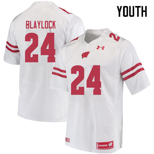 Youth #24 Travian Blaylock Wisconsin Badgers College Football Jerseys Sale-White - Click Image to Close